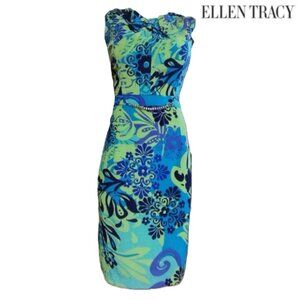 𝐄𝐋𝐋𝐄𝐍 𝐓𝐑𝐀𝐂𝐘 Women's Floral Sheath Dress Blue/Green/Purple (Size 8)